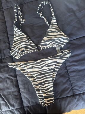 Zebra Print Bikini Set - Black & White